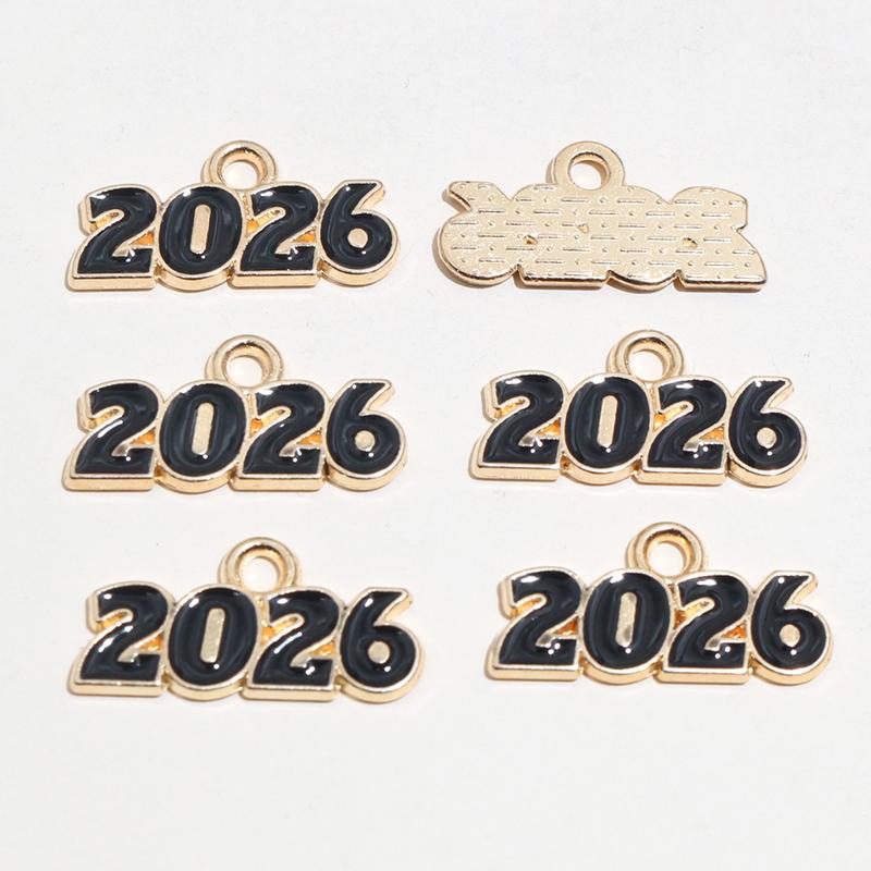 20pcs 18x9mm Enamel Year Number 2026 Charms Pendant for Earrings Necklace Bracelet DIY Jewelry Making Accessories Findings
