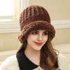 Plush edge knitted bucket hat women's autumn and winter warm versatile big head circumference showing face small wool bag head ear protection hat