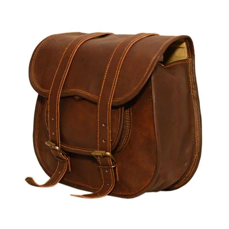Handmade Goat Leather Motorcycle Saddlebags Vintage Biker Panniers - 2pc Set