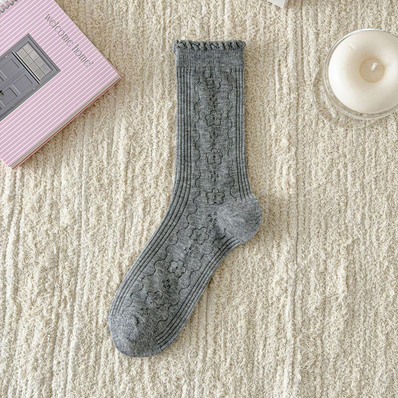 Spring/Summer Lightweight Children's Lace-Free Breathable Ear-Notched Padded Stockings with Bubble Edges and Lace Mid-Calf Length Socks