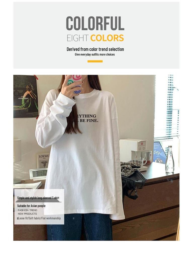 T-shirt Blanc Manches Longues pour Femme - Tendance 2026 Coton Pur Coupe Ample pour Printemps/Automne