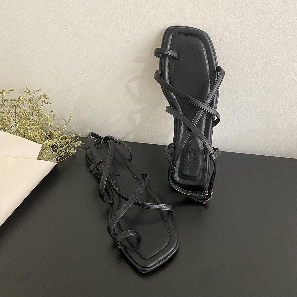 

модные женские босоножки с застежкой-молнией, узкие сексуальные летние туфли с открытым носком, плоские каблуки, ремешок сзади, модные наружные туфли-мюли для женщин, размеры 35-39 5.5 чёрный