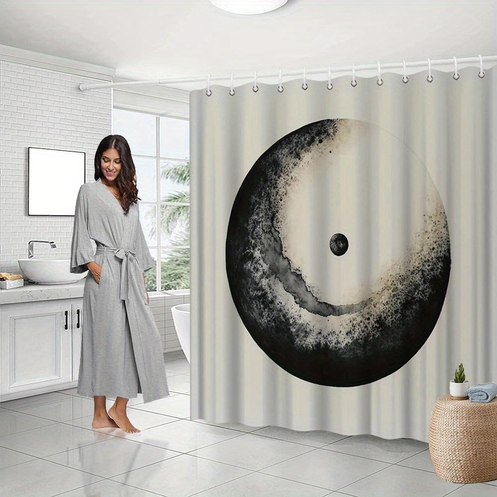Minimalist Abstract Ink Shower Curtain - Black To White Gradient With Central Dot, Modern Japanese Bath Decor