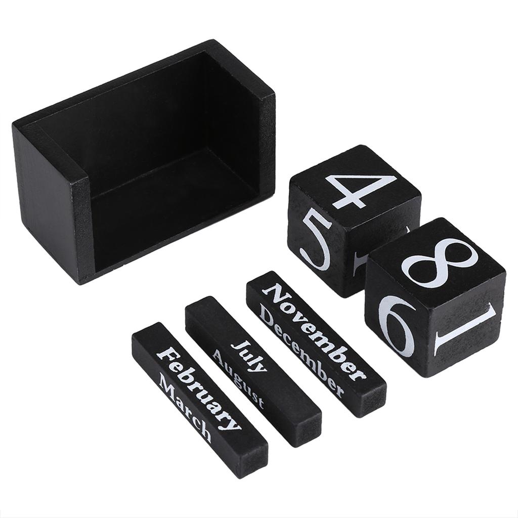 Vintage Wooden Calendar Desktop Wood Block Month Date Display Home Office Decoration