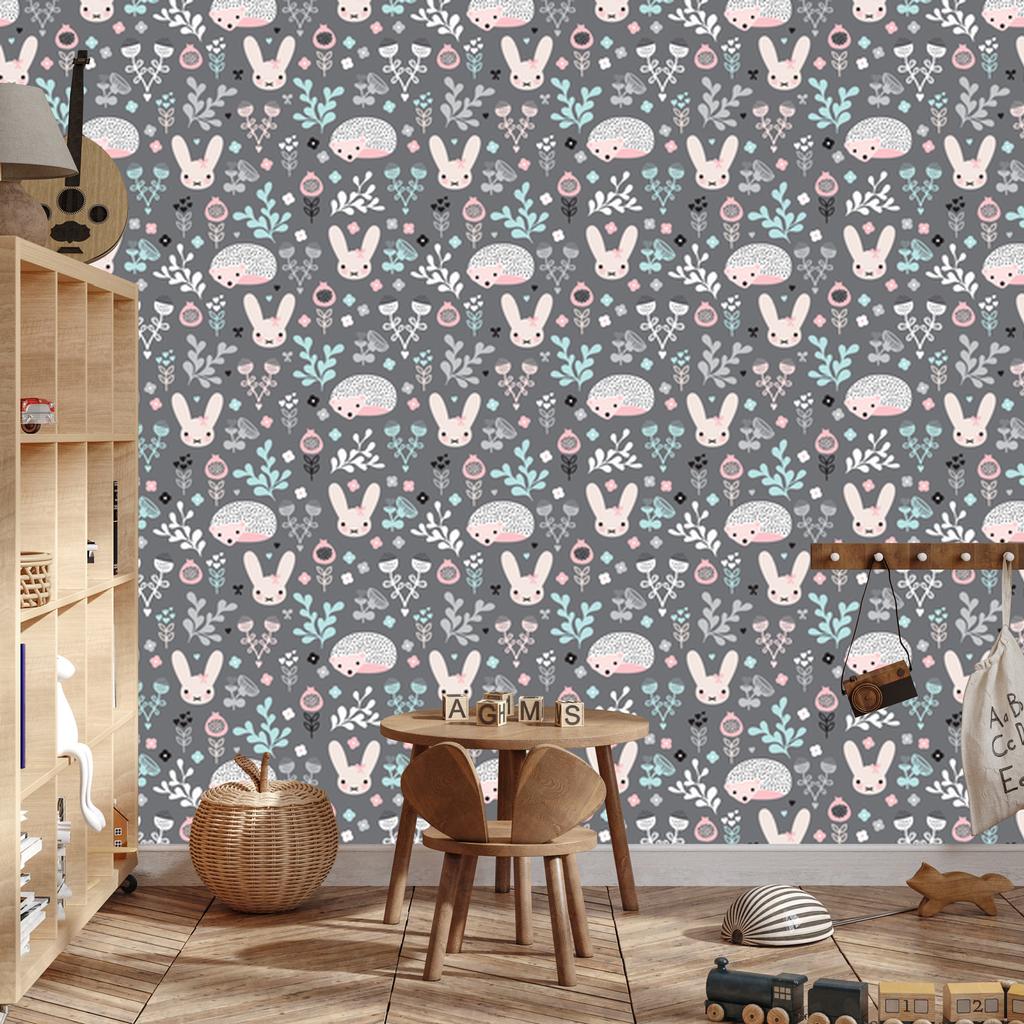 Wallpaper Animals Hares and Plants for Living Room and Bedroom 50x1000