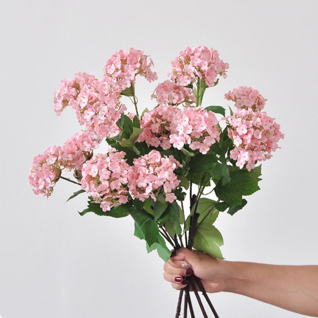 White Artificial Hydrangea 3 Heads Fabric Green Hydrangea Long Branches Decor Spring Artificial Floral Arrangement Wedding