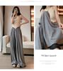 Women's Summer Blue Wide-Leg Ice Silk Pants - Casual Pleated Zen Style
