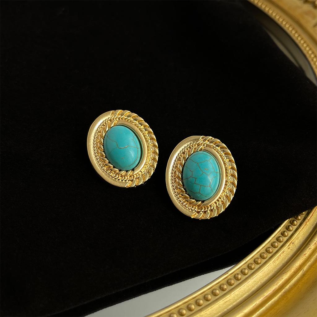 Vintage tyrkysové náušnice pro ženy, módní, lehký luxusní, starožitný styl, těžký průmysl, špičkové náušnice