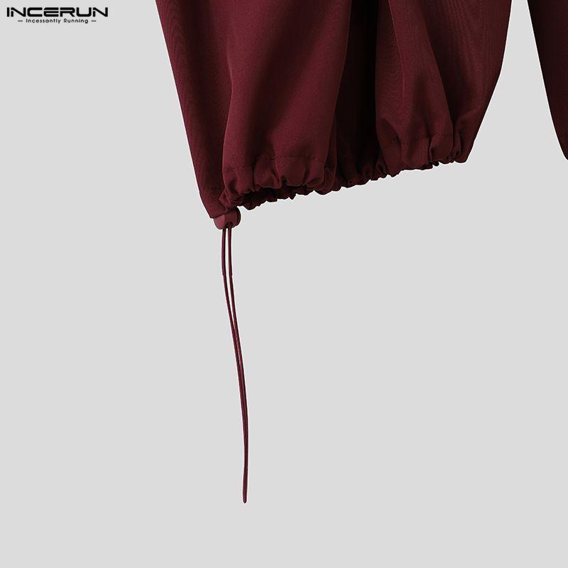 INCERUN Men Drawstring Elastic Waist Solid Color Casual Loose Long Harem Pants Trousers