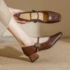 Vintage Mary Jane single shoes high heels autumn new square head thick heel commuting elegant women's single shoes