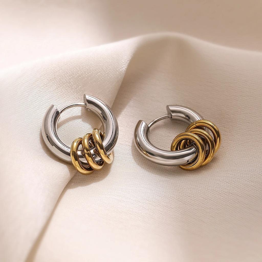 Hot Sale Non-Fading Jewelry Stainless Steel Triple Hoop Earrings for Women Geometric Round Circle Waterproof Statement Jewelry