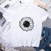 Spring Women's Simple Monochrome Sunflower Pattern Printed Pullover Loose Round Neck Pure Cotton Short Sleeved T-Shirts Women’s