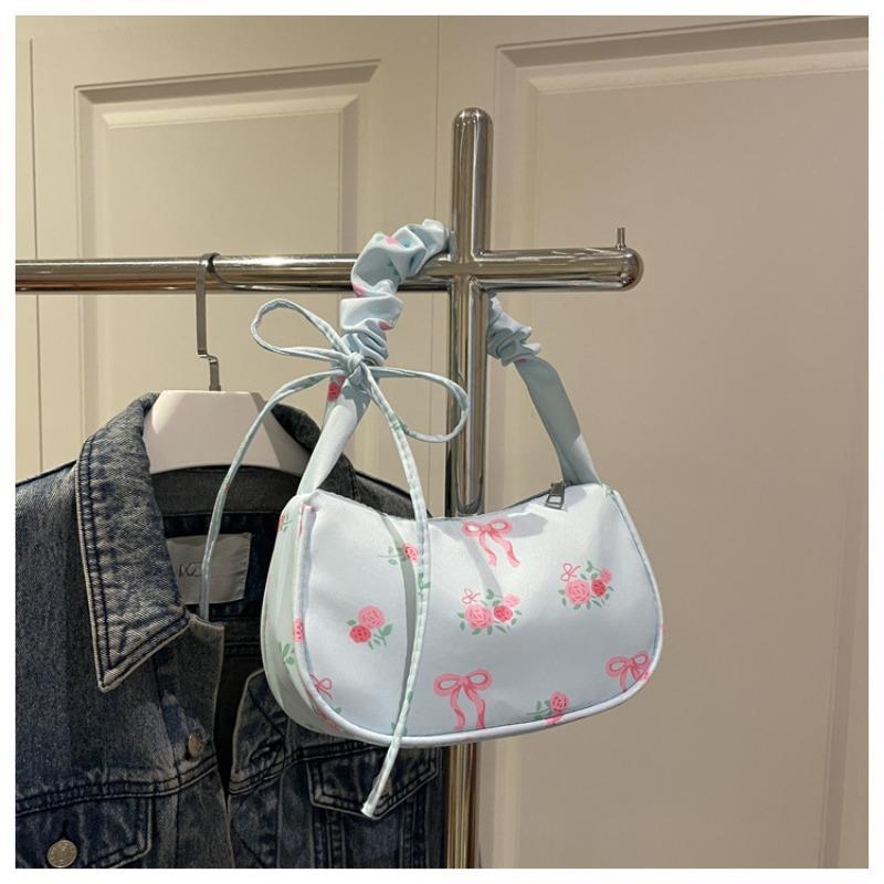 Sweet underarm bag women's new bow floral handbag niche drawstring versatile shoulder bag