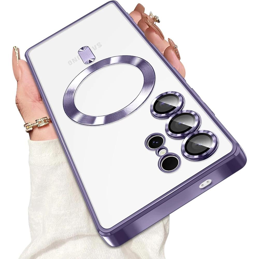 Funda Magnética de Lujo Para Magsafe Para Samsung Galaxy S26 S25 Edge S24 FE S23 S21 Plus Ultra Chapado Silicona Transparente Suave