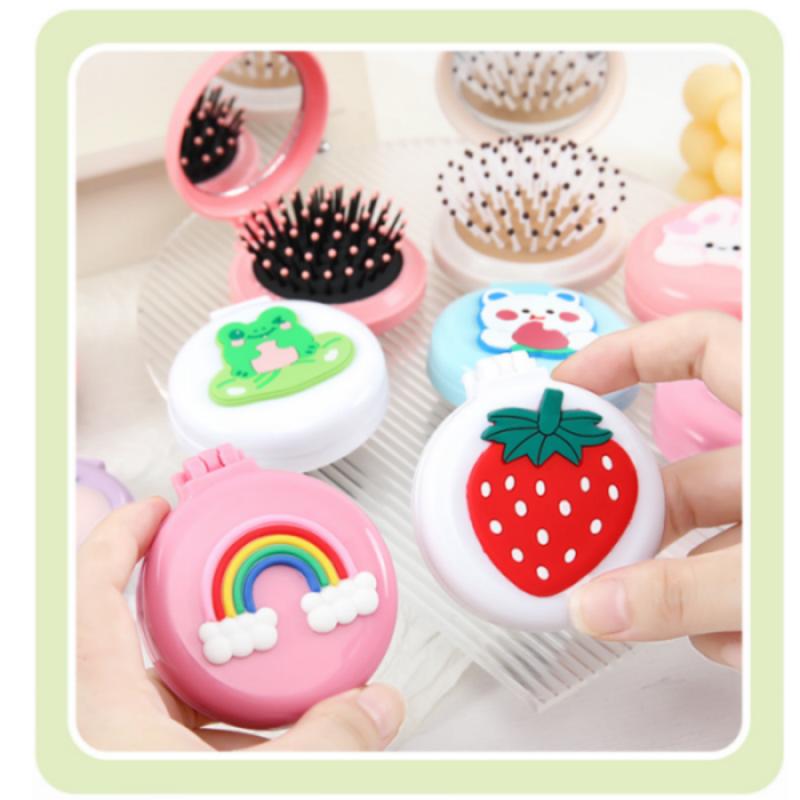 Cute Mini Folding Hair Combs with Mirror Portable for Travel Massage Comb for Women Girls Hair Brushes Styling Accessories