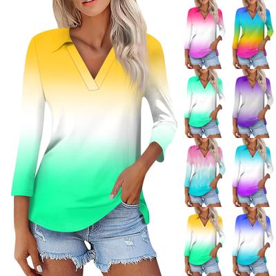 Women's Summer Fashion Casual  Print V-Neck Three Quarter Sleeve  Shirt Top
