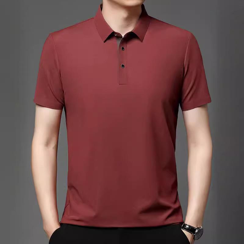 Men's Ice Silk Short Sleeved Lapel T-shirt Loose Business Casual Polo Shirt Summer Sweatshirt Top T-shirt Solid Color
