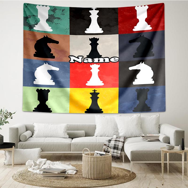 Custom Name Chess Print Tapestry, Backdrop, Easy Setup, Ideal for Bedroom, Office & Living Room, with Aesthetic Wall Hanging Decor.