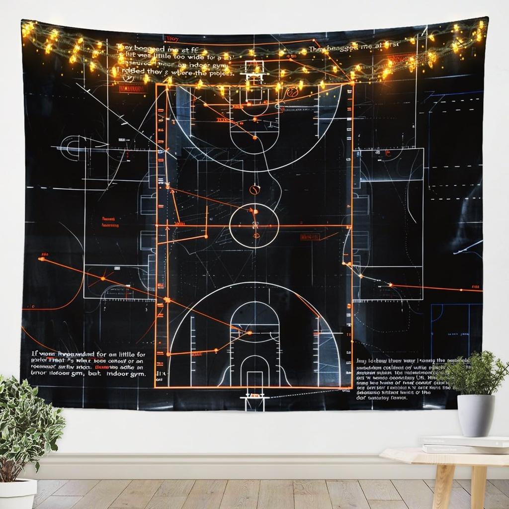 Basketball Tapestry Black White Tapestry Wall Hanging For Kids Boys Girls Basketball Court Print Wall Tapestry Ball Game Wall