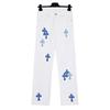 7705 CHROME HEARTS Men's and Women's American Style Trendy Jeans with Fabric Patches, Casual and Fashionable High Street Pants