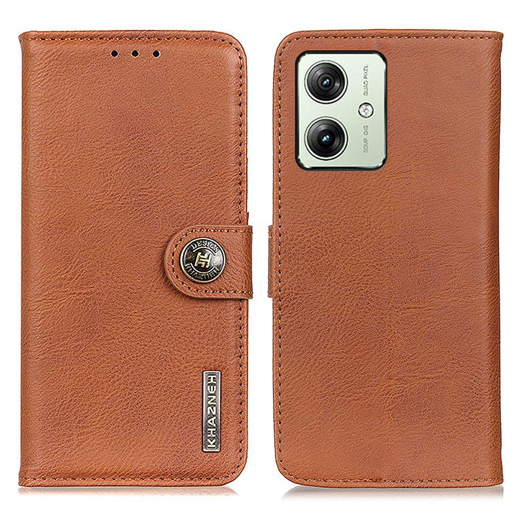 

For Motorola Moto G64 5G Case Cowhide Texture Leather Wallet Stand Cover Brown