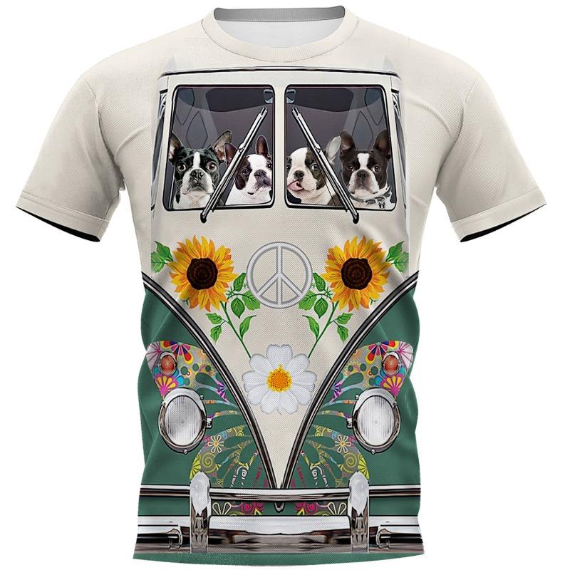 T-shirt da uomo stampata in 3D con stampa di cane animale domestico hippie a maniche corte con scollo rotondo pullover top casual