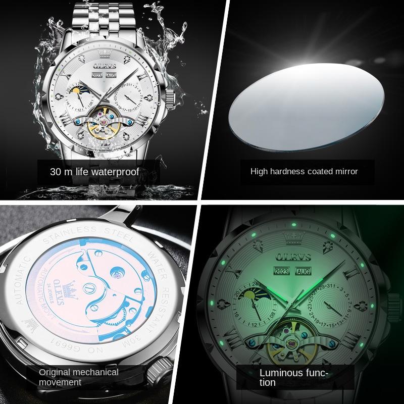 OLEVS Brand Multi-functional Men's Watch Luminous Waterproof Automatic Mechanical Watch Men's Watch