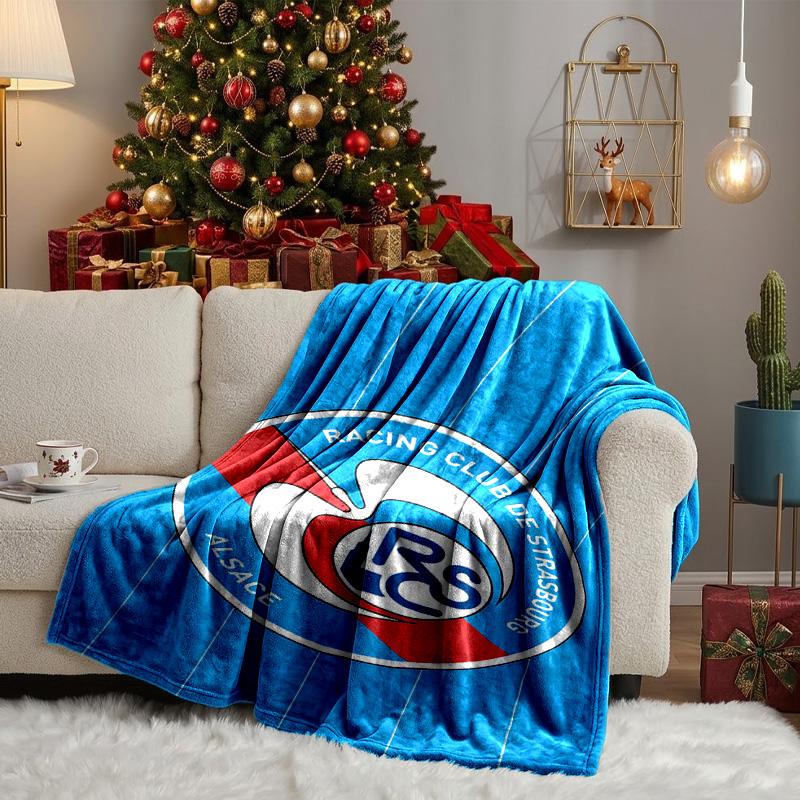 Football Strasbourg Crest Blanket Lightweight Ideal Bedding Blanket Perfect for Travel, Camping, Living Rooms, Offices, Sofas, Fan Christmas gift