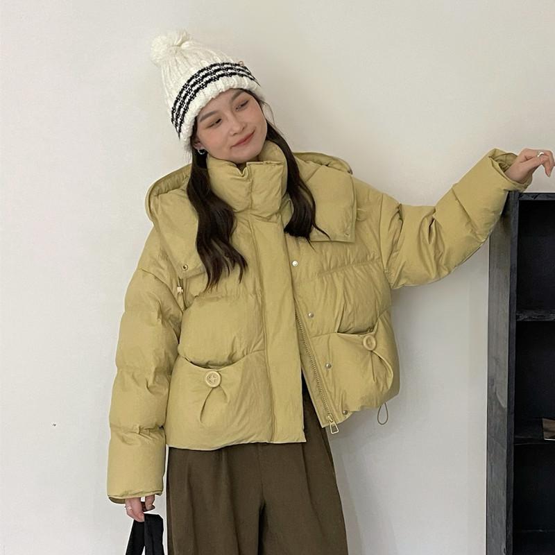 Autumn and winter new down jacket women's short hooded loose and versatile trendy thickened warm white duck down jacket