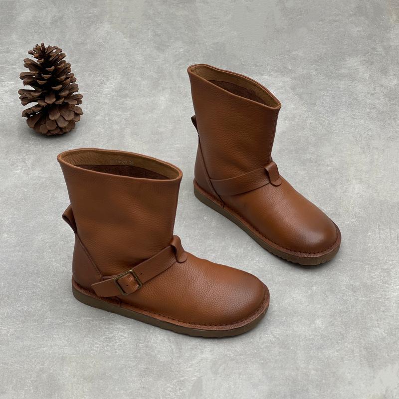 

Johnature Genuine Leather Flat Mid-calf Boots Versatile Round Toe Soft Cowhide Women s Shoes 40 коричневый