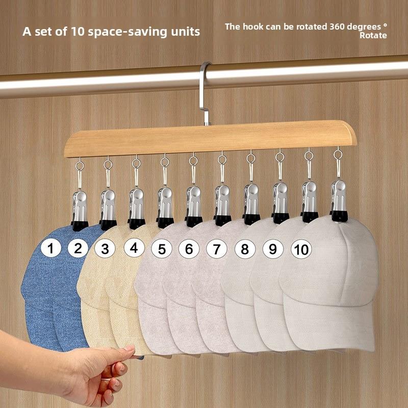 1PCS Rotatable Multi-Clip Student Dormitory Storage Clip Solid Wooden Trouser Clip Home Closet Stainless Hat Skirt Storage