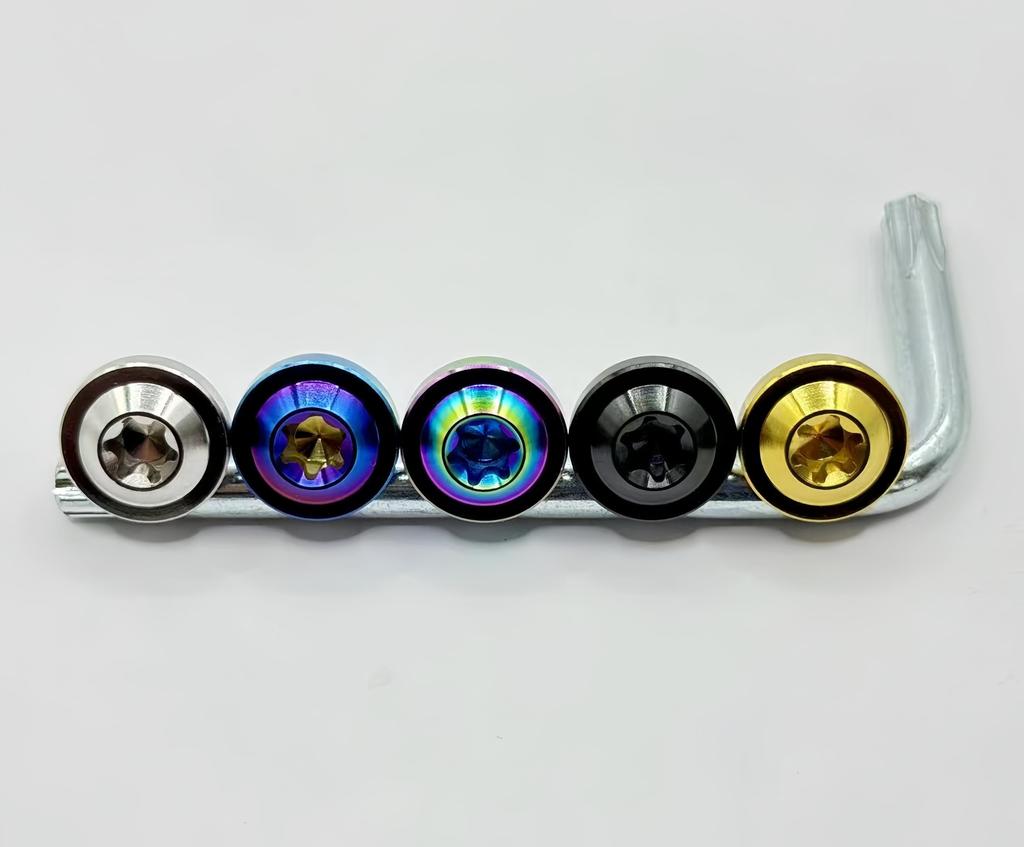 Kuroobaa Motorcycle License Plate Bolts Titanium Anti-theft Screws with Hex Lock Nuts M6 Set of 2 (Rainbow)