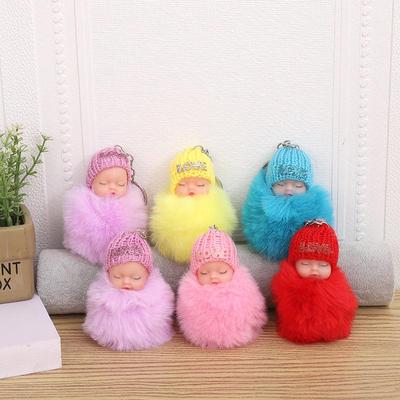 Adorable Fur Ball Doll Keychain with Wool Hat - Vinyl Doll Bag Pendant Gift
