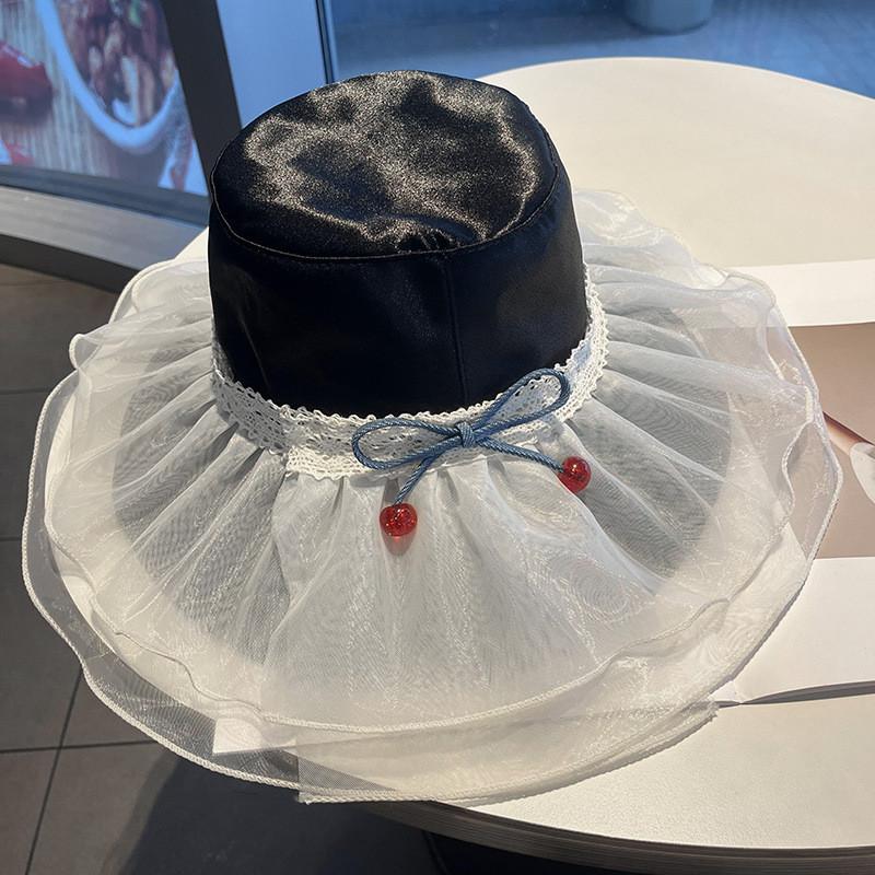 Lace Mesh Sun Hat For Women Summer Chic Foldable Sunshade Cap For Face Slimming And Sun Protection