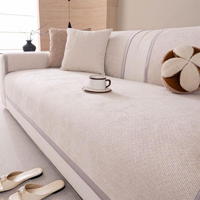 Copridivano in Twill di Chenille Minimalista, Coprischienale per Divano di Qualità Tinto in Filo per Tutte le Stagioni, Asciugamano per Divano del Soggiorno, Amico degli Animali