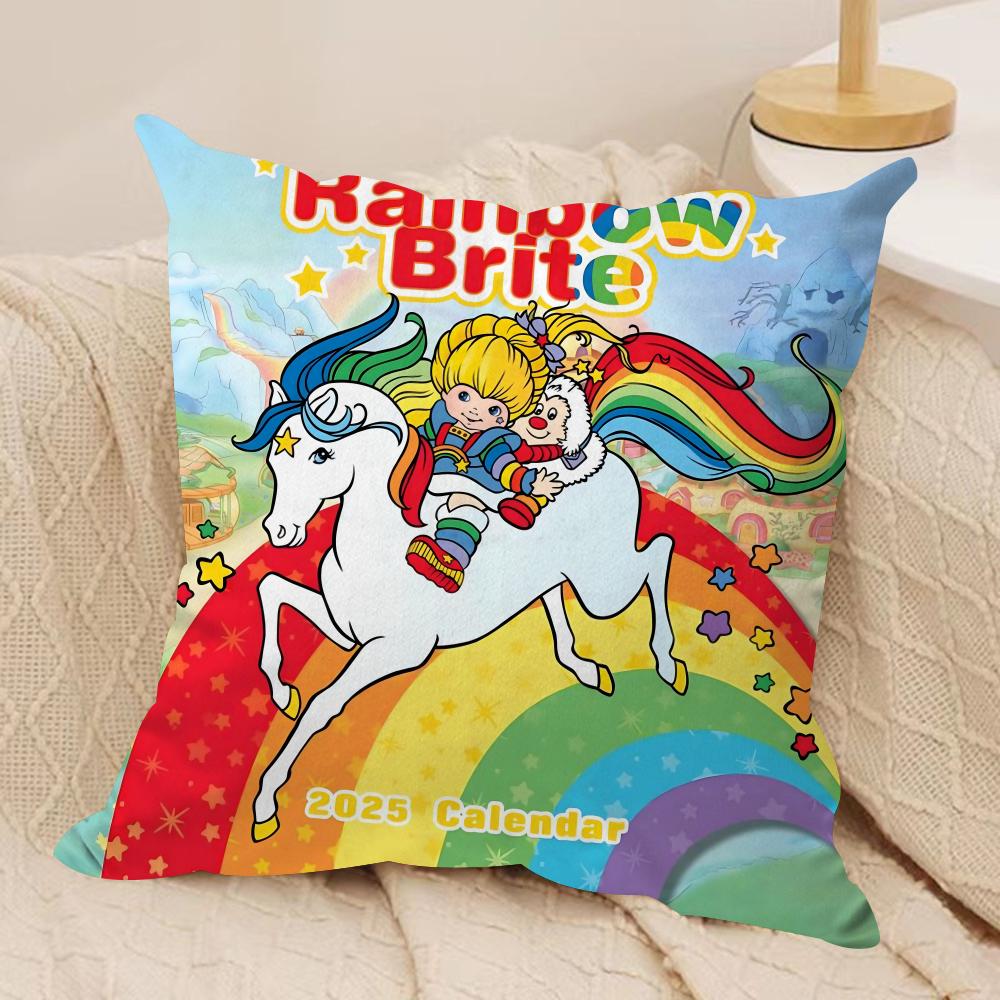 R-Rainbows Girl B-Brite  Cushion Cover Silky Short Plush Sofa Pillow Cover Hidden Zipper Soft Dustproof Case for Home Decor