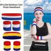3Pcs Rainbow Color Stripe Sweatband Moisture Wicking Summer Sport Headband Wristband for Fitness Running Yoga Football Athletics