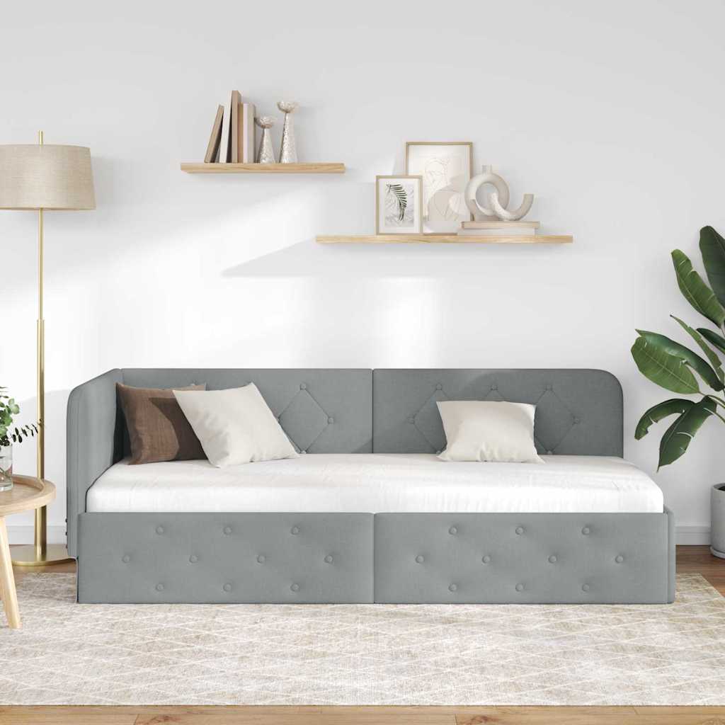 Corner Bed Frame Light Grey 80 X 200 Cm Fabric