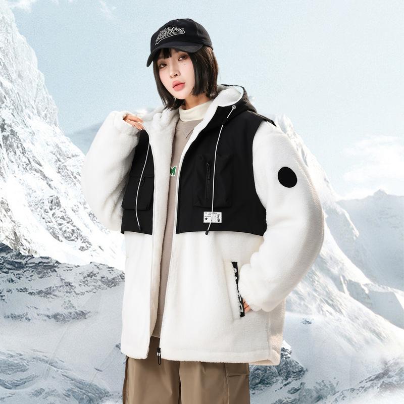 New Style of Lamb Velvet Jacket Hong Kong Fashion Brand Thickened Fashionable Warm Splicing Couple Model