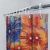 Hand-Painted Shower Curtain With Floral Design Premium Water Repellent Fabric For Bathroom Decoration In Multicolored Orange Blu