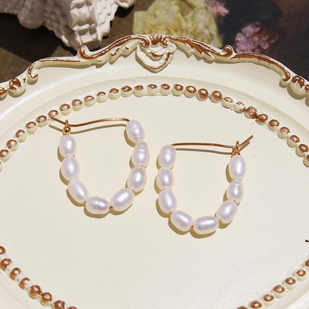 Original Handmade U-Shaped Natural Freshwater Pearl Beaded Earrings Women'S Light Luxury Premium Commuter Earrings A11