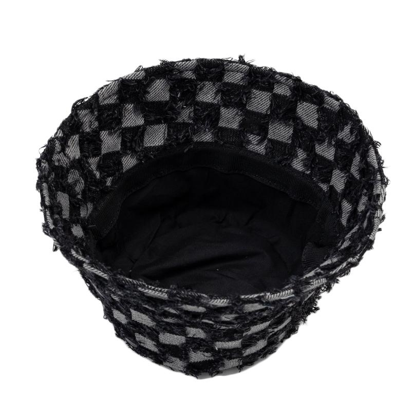 Checkerboard Fisherman Hat Women's Autumn Winter Foldable Denim Basin Hat Plaid Bucket Hat