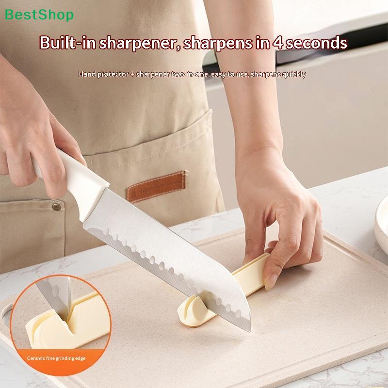 Knife Cutting Guard with Built-in Sharpener,Multi-functional Finger Guard Protector for Kitchen,Prevent Accidental Cuts