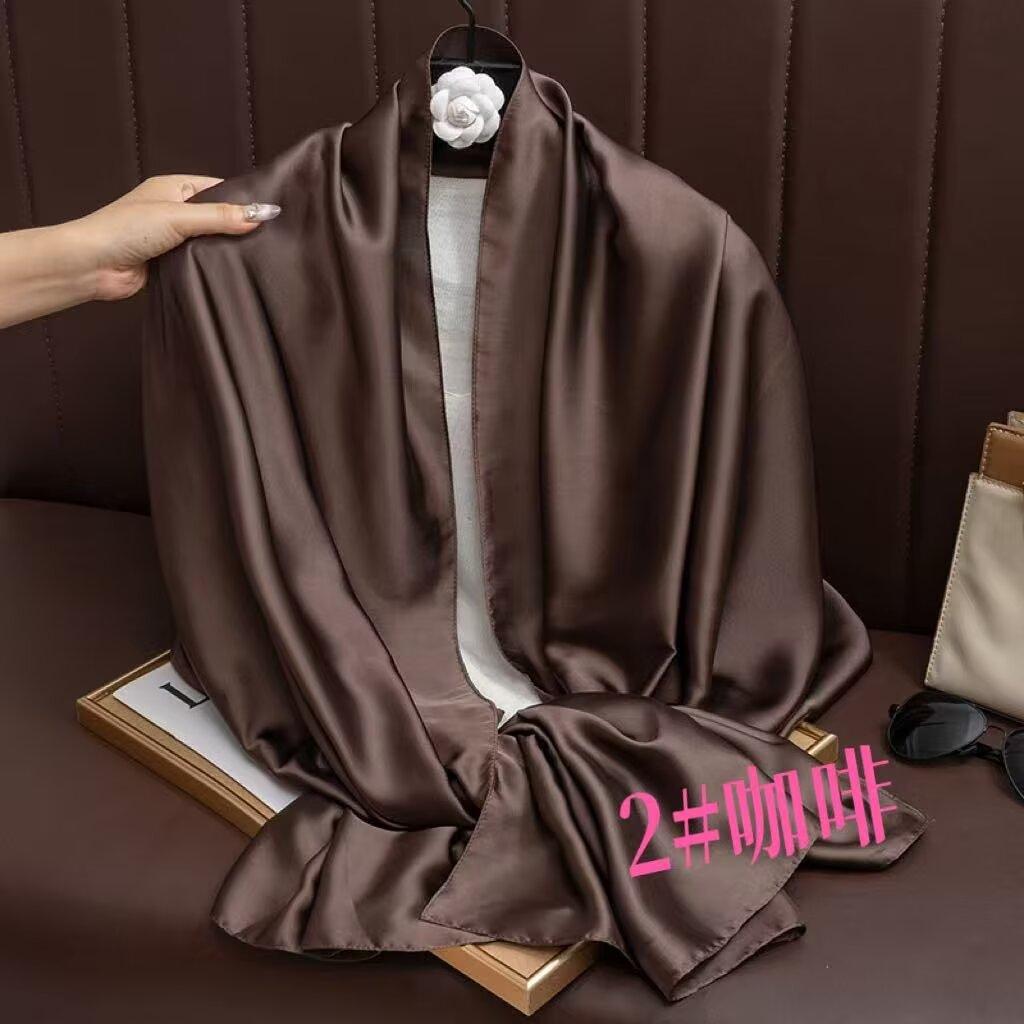 Universal in all seasons, solid-color simulated silk scarf for women, small neck decoration, versatile for women, long silk scarf, shawl for women