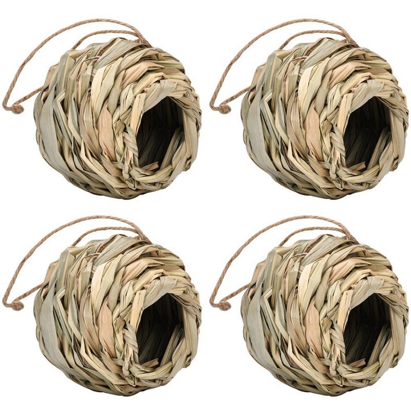 

Promotion! 4Pack Hanging Bird Nest House For Outside,Hand Woven,Made Of Natural Grass For Gardens,Balconies,Tree Trunks