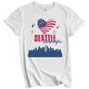 Seattle Washington Skyline American Flag Heart 4th of July T-Shirt