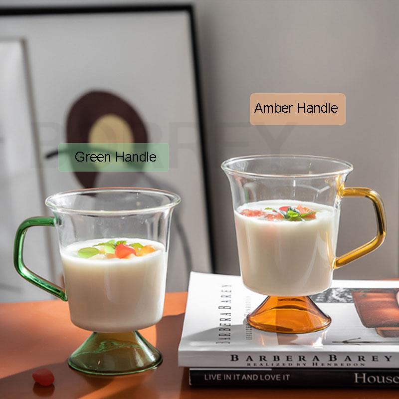 BORREY Coffee Mug Green Glass Cup Milk Tea Cups Goblet Amber Glass Mug Office Drinkware Water Beer Cocktail Glass Teacup 300ML