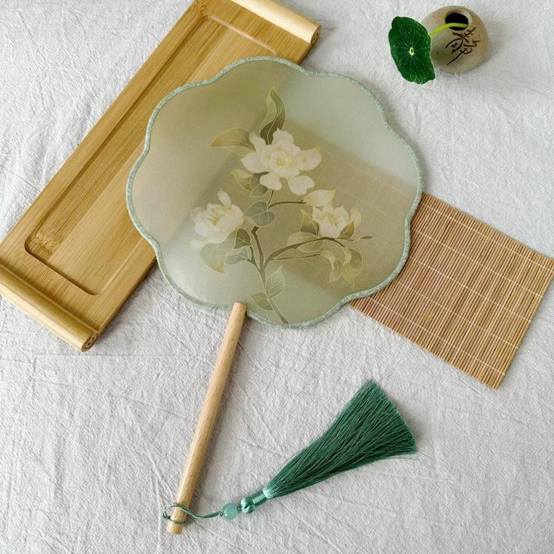 New Style Ancient-Style Semi-Transparent Round Fan for Dance, Hanfu Traditional Round Fan, Retro Classical Dance Chinese-Style Fan