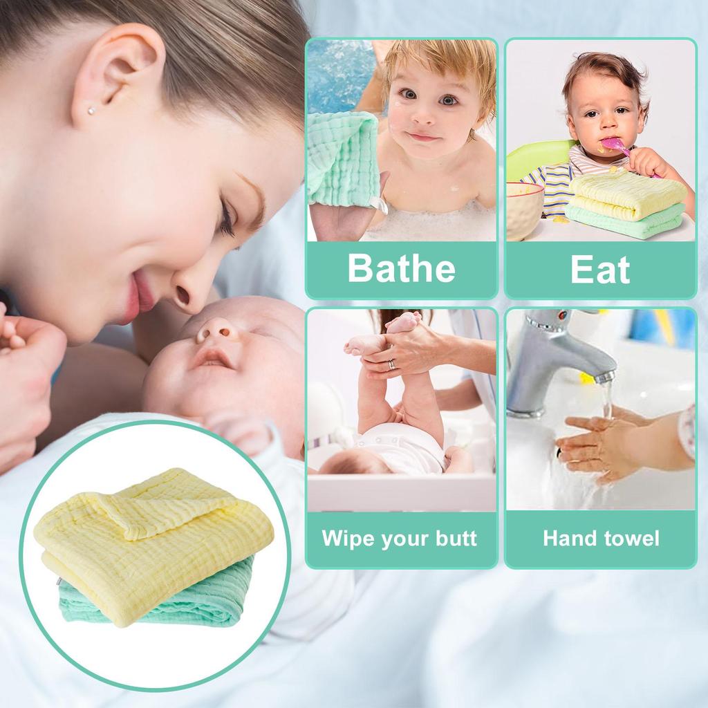 2 Stück 110cm Baby Mulltuch Weiches Baumwoll-Wickeltuch für Kinderbett Kinderwagen Neugeborene Baden
