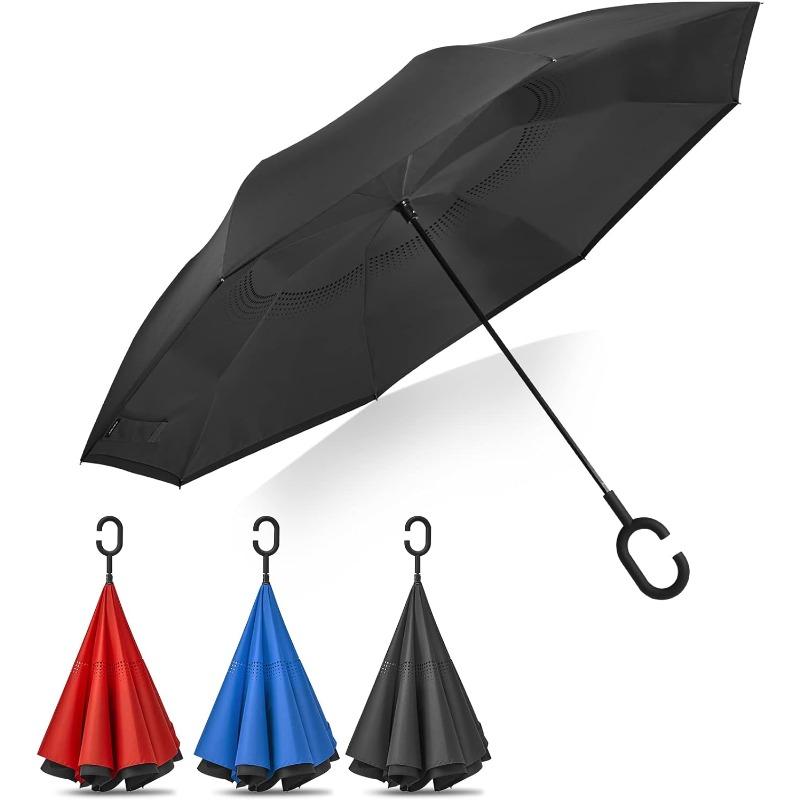 

Large Inverted Reverse Umbrella, Windproof Double Layer Upside Rain Umbrellas with C-Shaped Handle Upside-down Folding Umbrella